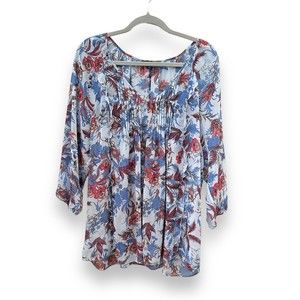 Tommy Hilfiger Tanglewood Floral Chiffon Blouse Blue XL Sheer